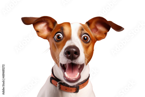 Studio portrait of funny and excited dog face shocked or surprised expression isolated on transparent png background. photo