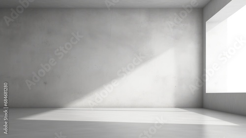 abstract. minimalistic background for product presentation. walls in  large empty room. can full of sunlight. Loft wall or minimalist wall. Shadow, light from windows to plaster wall. © pinkrabbit