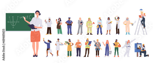 Group of people cartoon characters presenting diverse job occupation and labor work isolated set