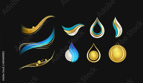 Abstract Logo Design with Waves and Drops. Vector Elements for Toothpaste, Cosmetics and Shampoo Package