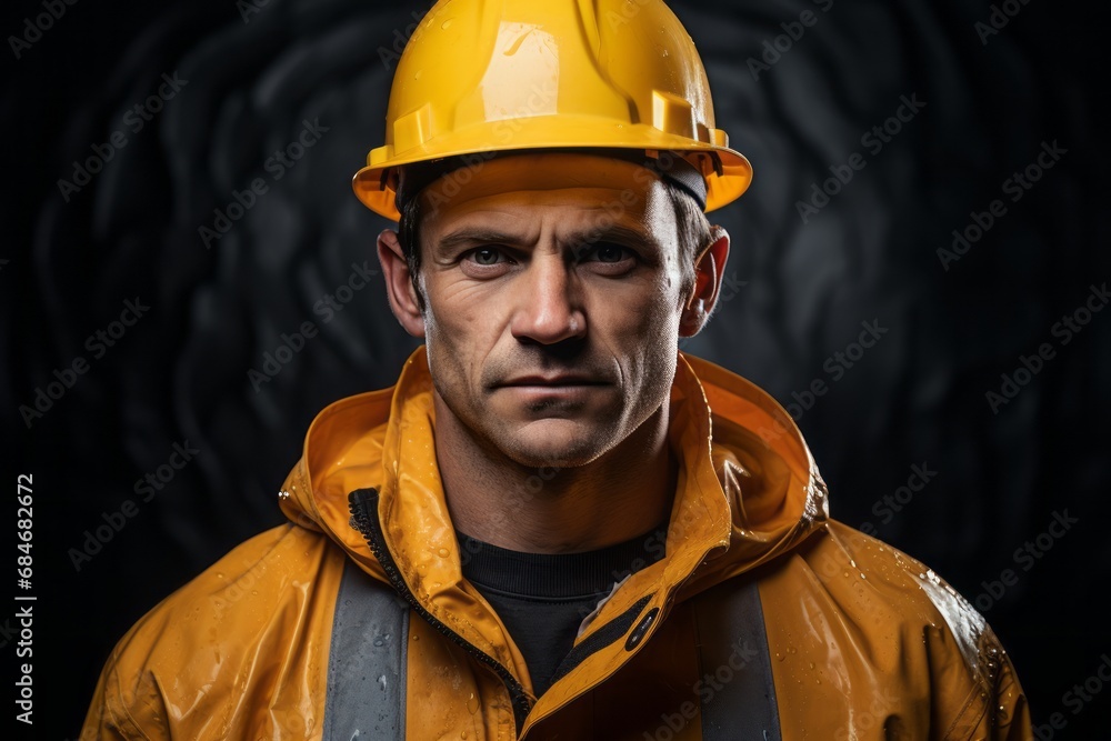 Visual portrayal. Construction professional or laborer against a black backdrop. Visual portrayal. Construction professional or laborer against a black backdrop.