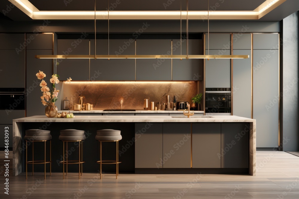 Interior kitchen design details modern and wooden furniture