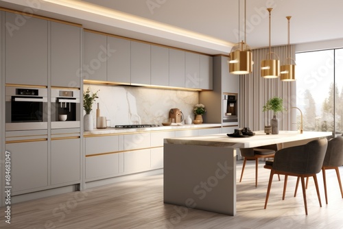 Interior kitchen design details - modern cabinets and wooden furniture  LED Lights and fabulous amenities