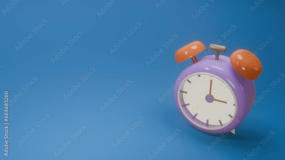 Alarm clock rings loudly, animated hammer stroke movements. Clock on a