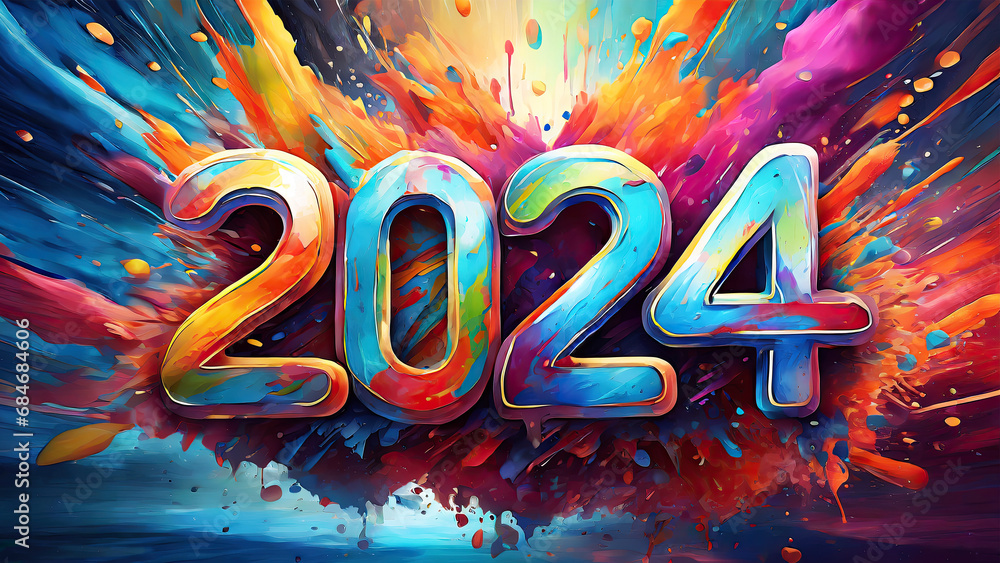 A visually impactful banner for the New Year 2024, featuring an