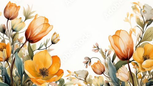 Watercolor orange tulips spring flowers frame #684685294