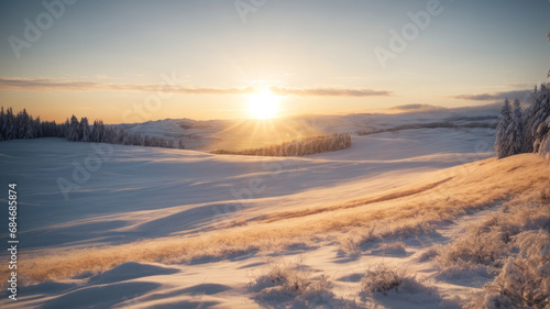 sunset in the snow