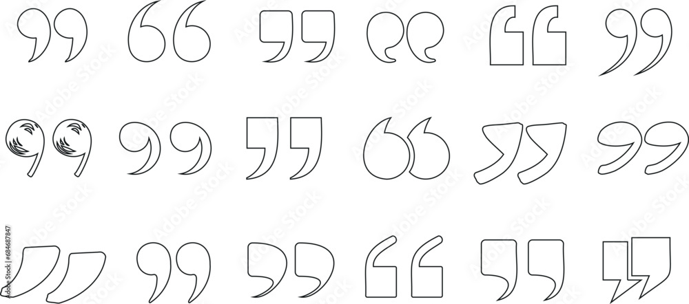 diverse quotation marks line art vector illustration, isolated on white background. Perfect for typography, print, and design diverse quotation marks line art vector illustration, isolated on white background. Perfect for typography, print, and design