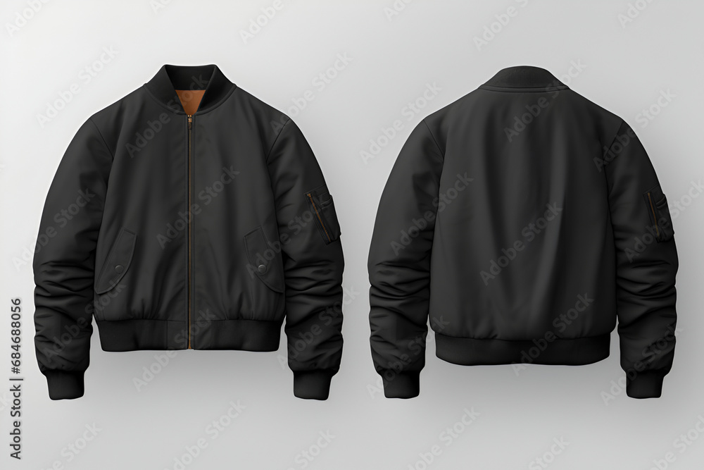 Fashion black bomber jacket mockup. Space for design, print and showcasing. Generate Ai. - obrazy, fototapety, plakaty 