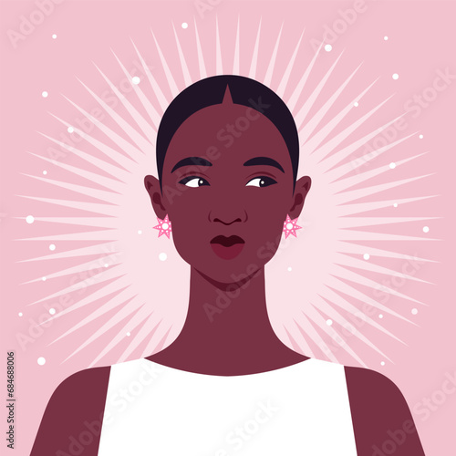 Portrait of a Shy and Confused African woman. Embarrassment. Vector flat illustration