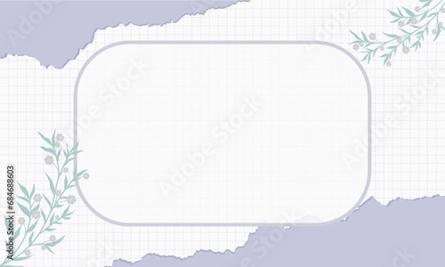 Aesthetic torn paper edge grid paper landscape background with framework