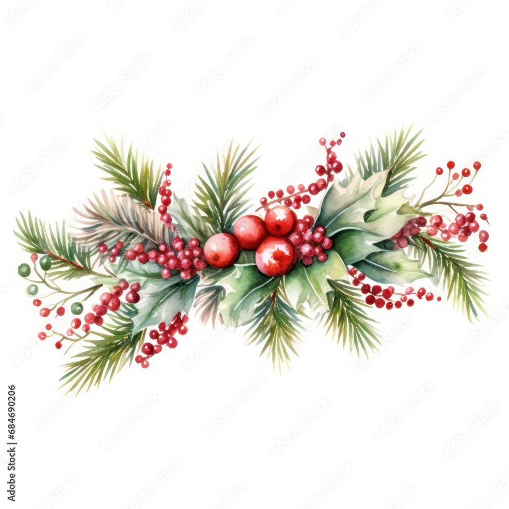 Watercolor christmas wreath isolated on white background. Watercolor christmas wreath isolated on white background.