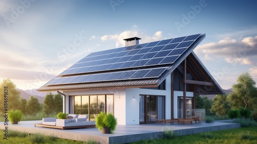 Generic smart home with solar panels rooftop system for renewable energy concepts © David
