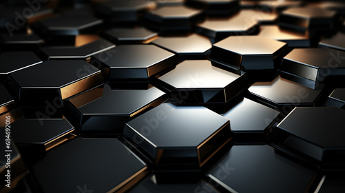 a black wall pattern with tiles and hexagons