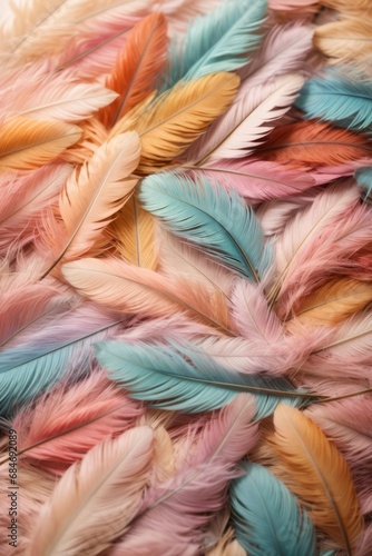 Close-up of multicolored feathers background.