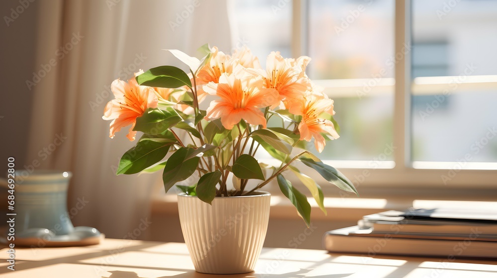 Flower pot on a office desk, succulent cactus vase, Generative AI Flower pot on a office desk, succulent cactus vase, Generative AI