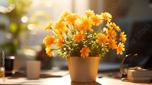 Wallpaper Mural Flower pot on a office desk, succulent cactus vase, Generative AI Torontodigital.ca