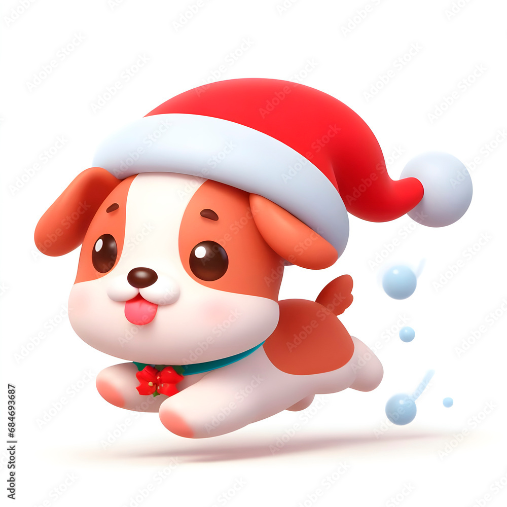 Naklejka premium Merry Running Kawaii Christmas Pup