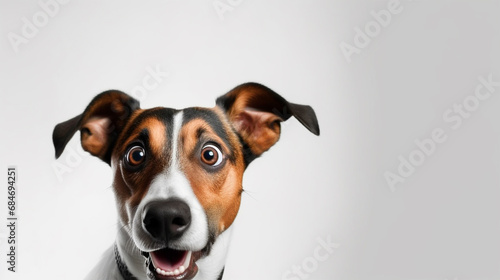 Happy Dog portrait on isolated gray background - ai generative © DesiArt