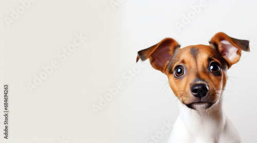 Happy Dog portrait on isolated gray background - ai generative