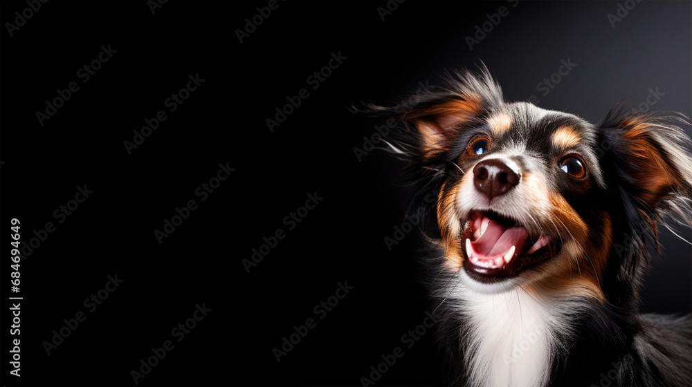 Obraz premium Happy Dog portrait on isolated black background - ai generative