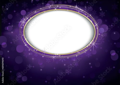 Purple Defocused Christmas Background with Snowflakes and Oval Shape with Spa...
