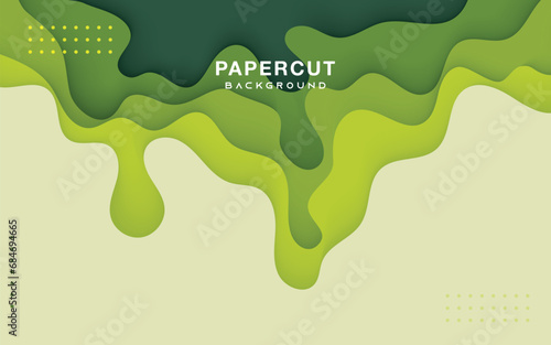 Green papercut background multi wavy layers shape