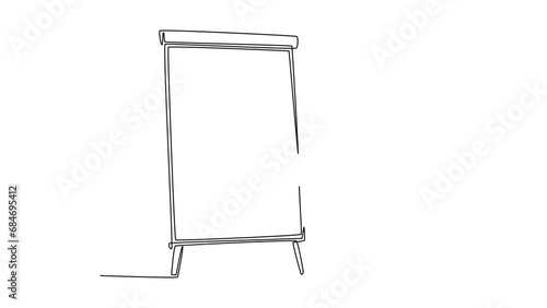 Animated self drawing of continuous line draw young pretty female presenter teaching how to do effective presentation. Productive presentation at the office concept. Full length single line animation photo