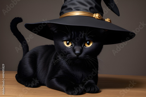 black cat with hat, Generative Ai.