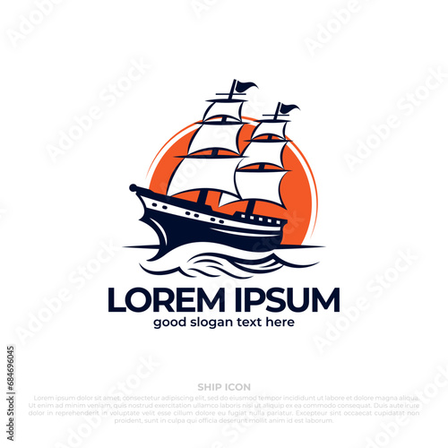 Traditional viking ship boat illustration, ship logo illustration with flat style design, nautical