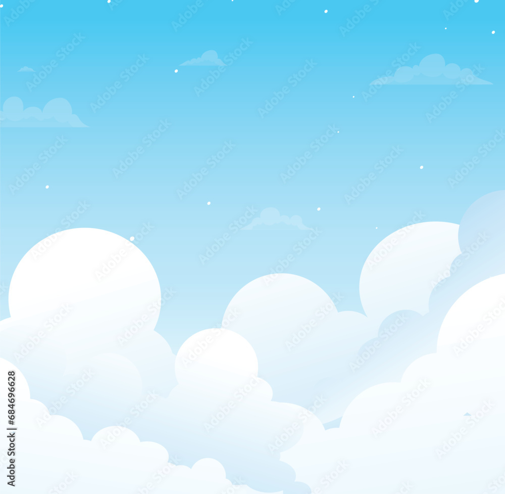 blue sky background, Blue sky with cloud, blue clear sky background, 2d sky cartoon design, Fluffy clouds, Vector