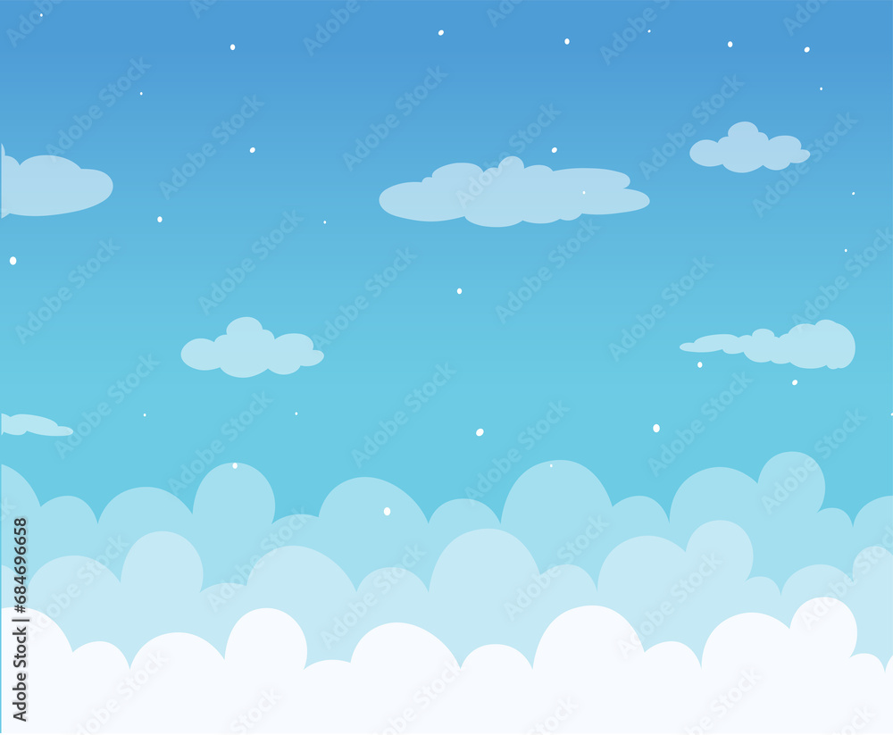 blue sky background, blue clear sky background, 2d sky cartoon design, Fluffy clouds, Blue sky with cloud