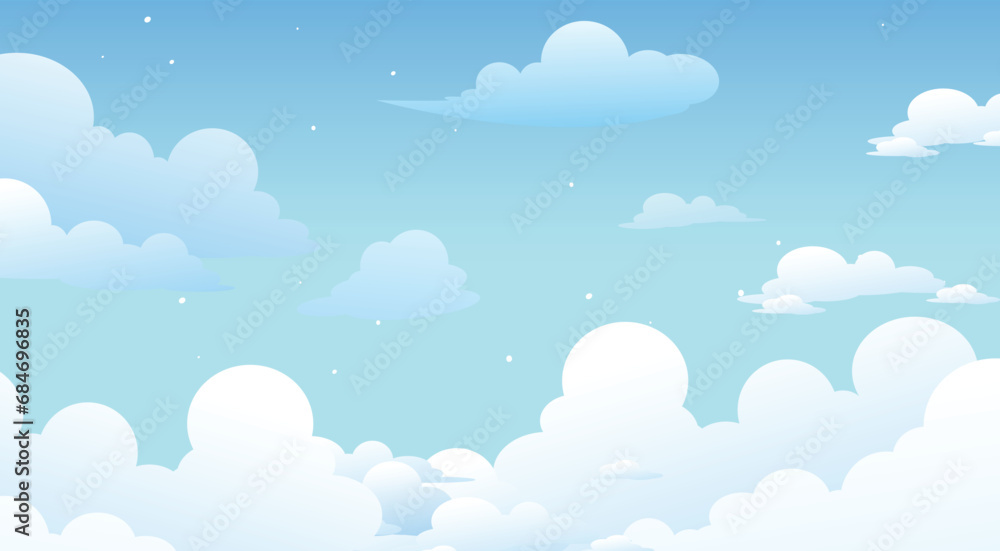 Landscape blue sky and white clouds, 2d sky background. blue clear sky background, Fluffy clouds Vector Landscape blue sky and white clouds, 2d sky background. blue clear sky background, Fluffy clouds Vector