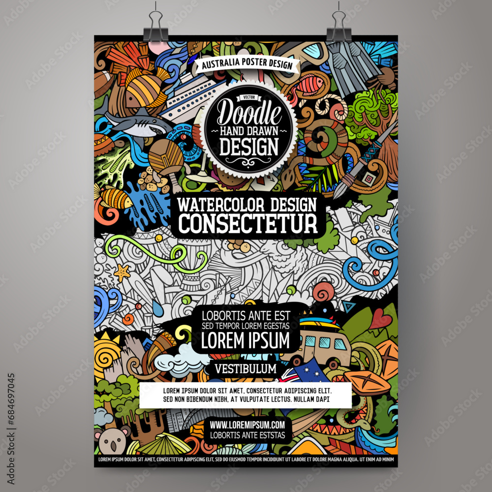 Obraz premium Cartoon vector doodle Australia poster