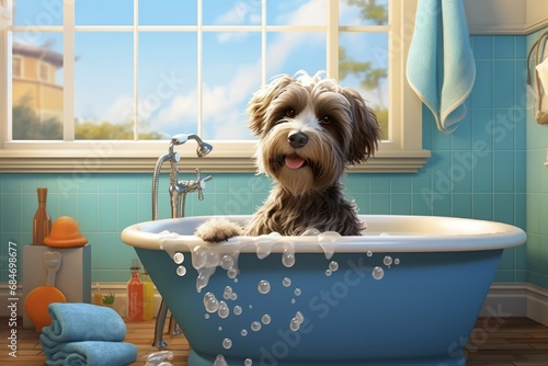 Canine spa day in the bathroom, as dog unwind and rejuvenate in a soothing environment