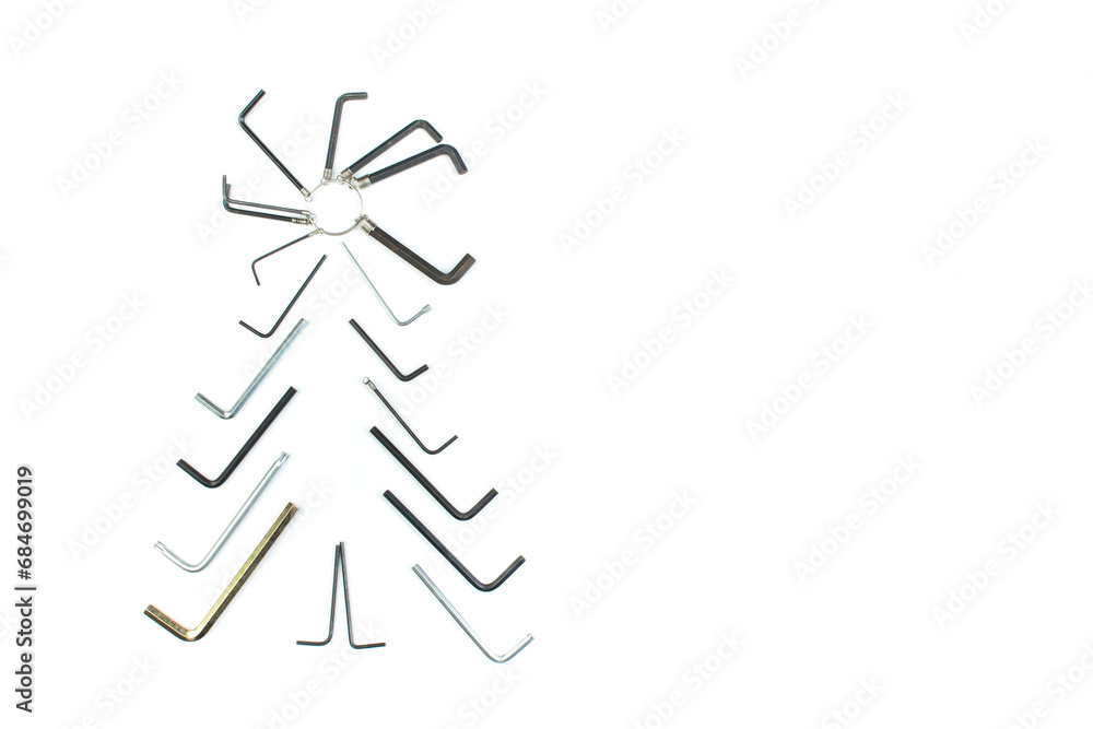 hex key on white background. Tools. Top view. hex key on white background. Tools. Top view.