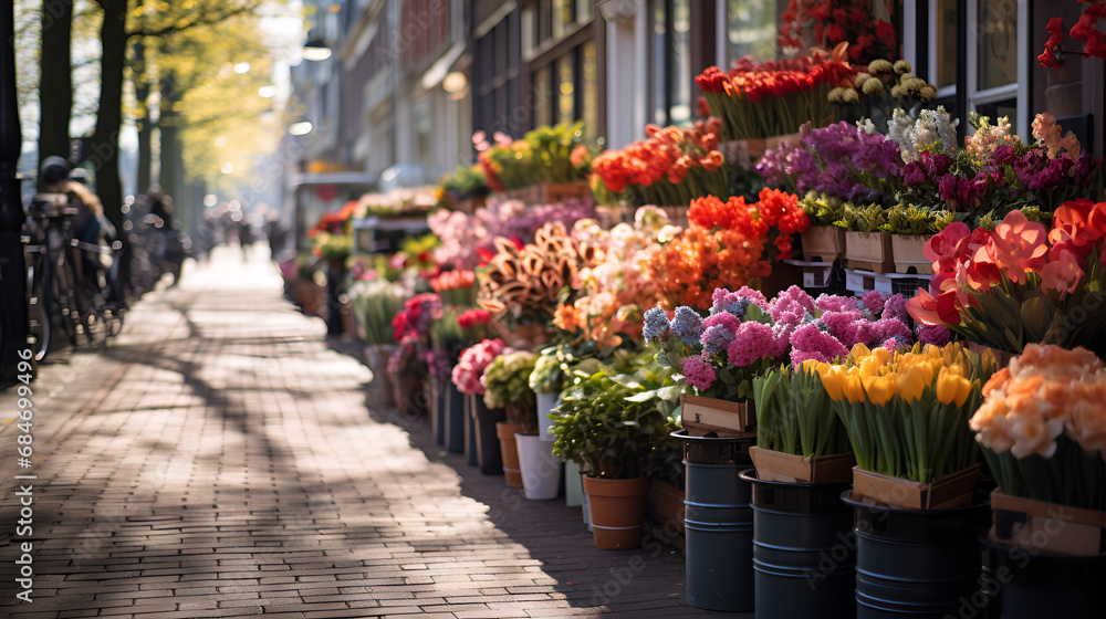 tulips in the garden, A vibrant flower market with a vast array of fresh blooms. Generative AI, A vibrant flower market with a vast array of fresh blooms. Generative AI

