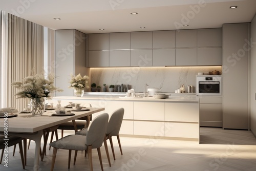 Modern and contemporary kitchen design with LED and sleek design. Details of interior design, generative ai, render 3d © aboutmomentsimages