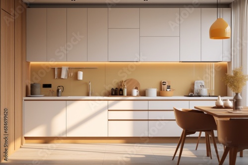 Modern and contemporary kitchen design with LED and sleek design. Details of interior design  generative ai  render 3d