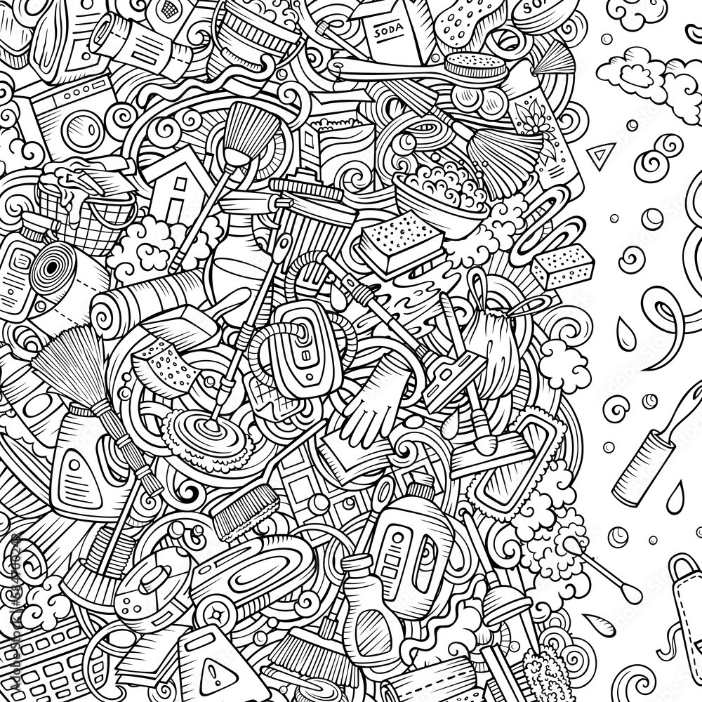 Cleaning vector doodles funny frame. Cleaning vector doodles funny frame.