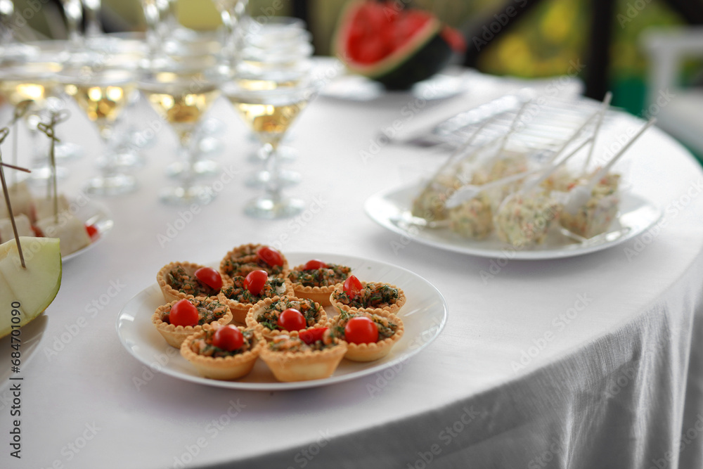 delicious snacks on the festive table at the event delicious snacks on the festive table at the event