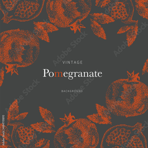 Hand drawing illustratiion pomegranate. Vector illustration for organic shop. Background for menu, flyer or leaflet