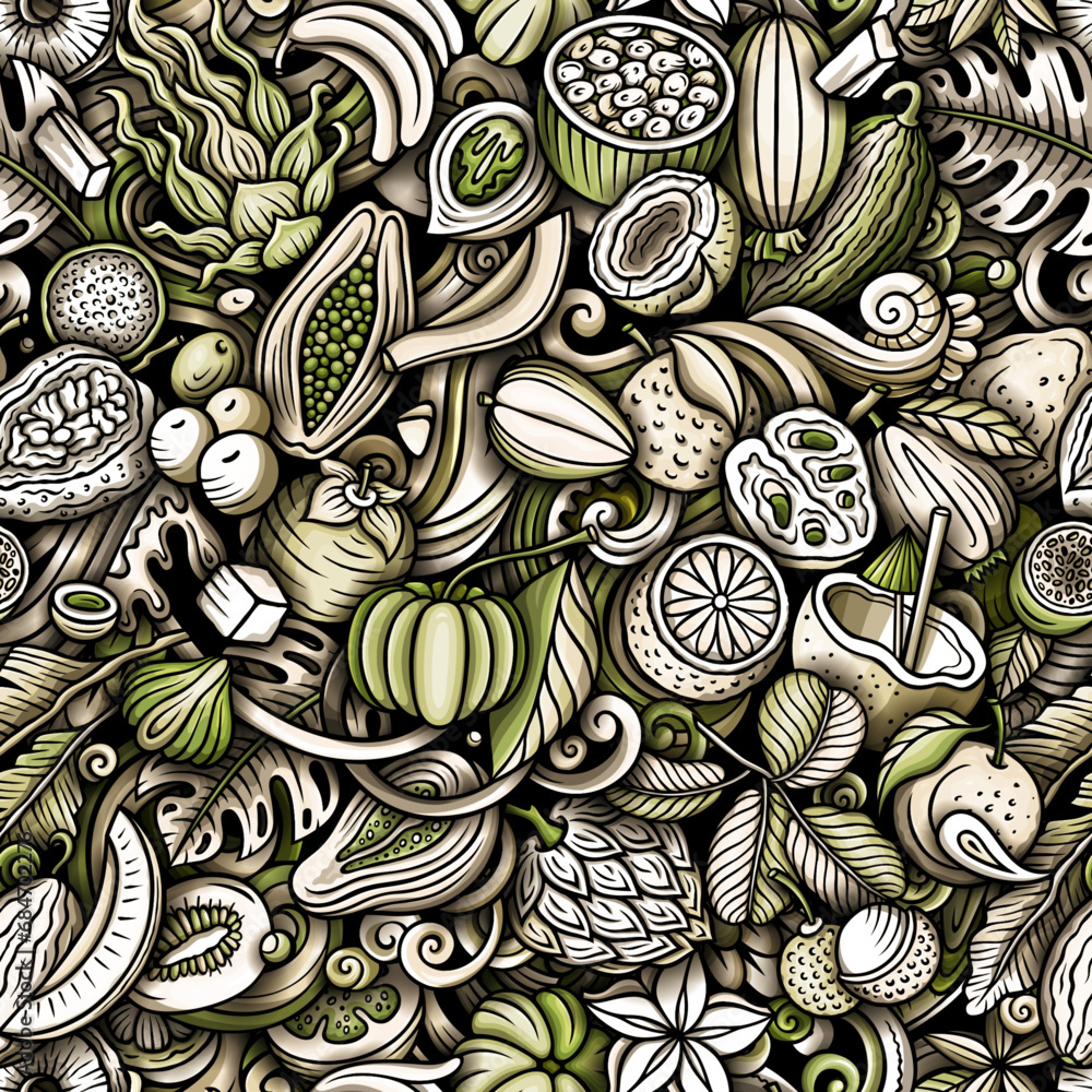 Cartoon doodles Tropical Fruits seamless pattern Cartoon doodles Tropical Fruits seamless pattern