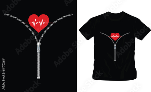heart heart beat lines hidden in zipper illustration
