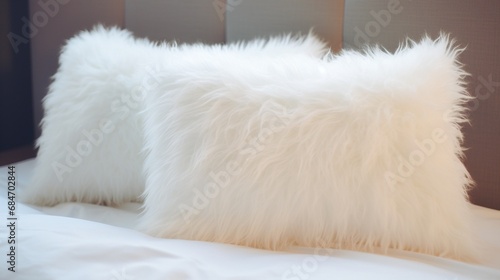 A set of fluffy white pillows, perfectly plumped and inviting, ready to provide comfort for a peaceful night's sleep.