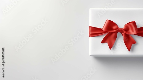 Blank minimal white gift card with red rope ribbon bow isolated on grey background with shadow minimal conceptual. create using a generative ai tool 