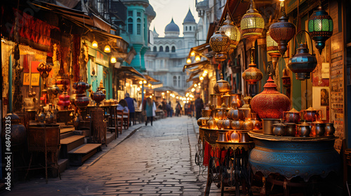 view of the city, Bustling Khan El Khalili market in Cairo, Generative AI, Beautiful views of European streets   © Micro
