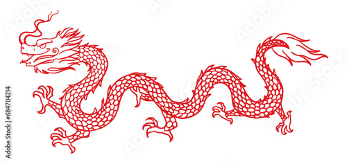 line art of ancient chinese dragon. outline of china dragon ornament. 
