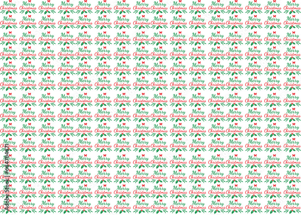 Christmas Wrapping Paper. Text and Leaf  in Vector design. 