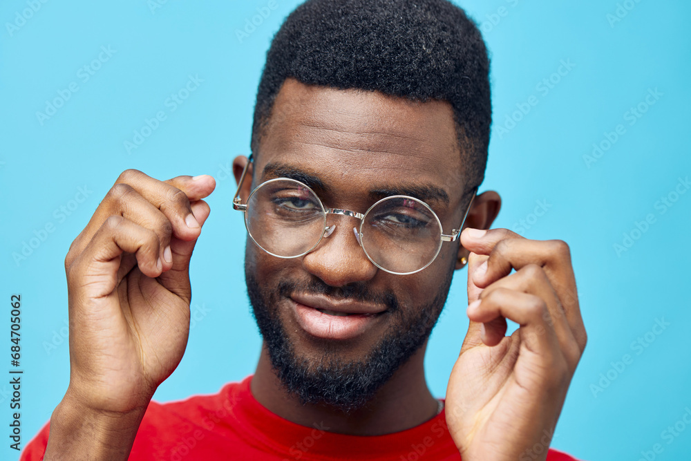 man style blue fashion black portrait model american coiffure glasses stylish african
